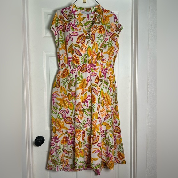 Emma & Michele Multicolor Leaf Print Midi Dress - Picture 1 of 3